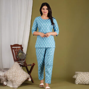Trendy Stylish Floral Print co-ord set for girls and women (Aqua Blue)