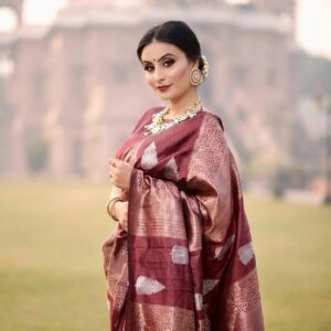 Art Silk Saree For Women (Dark Red, 6.3m)