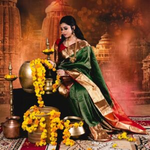 Jacquard Saree For Women (Green, 6.3m)
