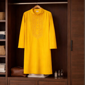Cotton Embroidered Kurta for Men (Yellow)