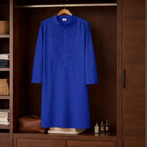 Cotton Embroidered Kurta for Men (Royal Blue)