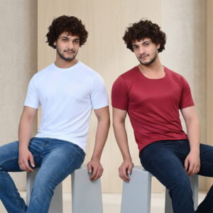 Pack of 2 Men’s White & Maroon Solid Round Neck T-Shirts