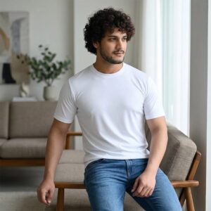 Men’s Solid White Round Neck T-Shirt