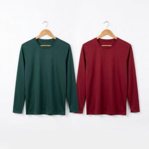Round Neck Solid T-Shirt for Men (Green & Maroon, S) (Pack of 2)