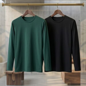 Round Neck Solid T-Shirt for Men (Green & Black, S) (Pack of 2)