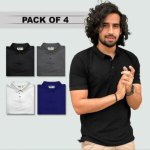 Men's Regular Wear Collar Poly-cotton T-Shirts (Pack of 4) (M, L, XL, XXL)