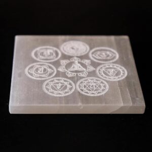 The Spiritual Living Natural Selenite Charging Plate Ii Seven Chakra Symbols & Meditative State Charging Plate Ii Vastu Remedy Ii Healing Crystals for Charging Ii Home & Office Ii 3 Inch Approx