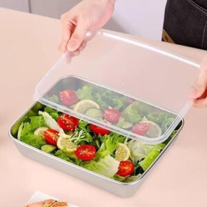 Stainless Steel Storage Plate, Baking Tray, Non Stick Baking Pan Food Storage Box with Cover Pan