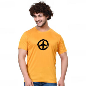 Vibrant Yellow Printed Men’s Cotton Blend Round Neck