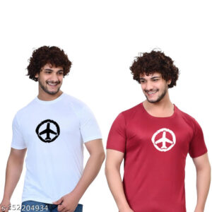 Stylish Cotton Blend Printed T-Shirts for Men – White & Maroon (Pack of 2)