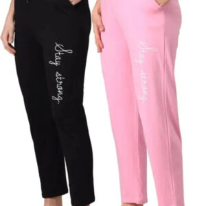 Cotton Blend Straight Fit Trouser for Women (Black & Pink) (Pack of 2)