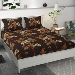 Premium MICROFIBER ELASTIC FITTED DOUBLE BEDSHEET WITH TWO PILLOW COVERS (70X76X6 Inches)