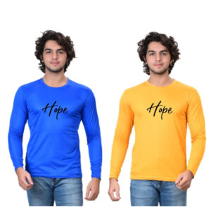 Round Neck Printed T-Shirt for Men (Blue & Yellow, S) (Pack of 2)