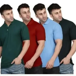 Polo Neck T-Shirt (Multicolor, M) (Pack of 4)