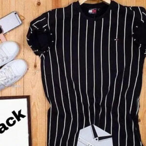 Men’s Striped Round Neck T-Shirt – Black Casual Wear