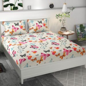 Premium MICROFIBER ELASTIC FITTED DOUBLE BEDSHEET WITH TWO PILLOW COVERS (70X76X6 Inches)