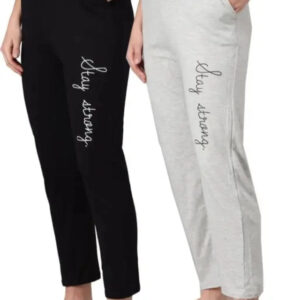Cotton Blend Straight Fit Trouser for Women (Black & Grey) (Pack of 2)