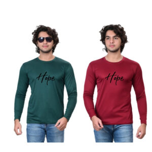 Round Neck Printed T-Shirt for Men (Green & Maroon, S) (Pack of 2)