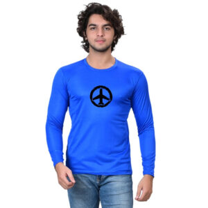 Blue Printed Cotton Blend Round Neck T-Shirt for Men – S