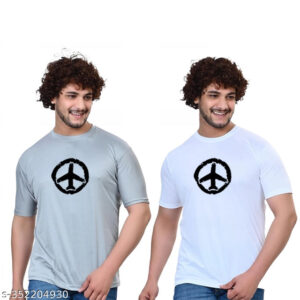 Stylish Cotton Blend Round Neck T-Shirts for Men – White & Grey (Pack of 2)