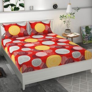 Premium MICROFIBER ELASTIC FITTED DOUBLE BEDSHEET WITH TWO PILLOW COVERS (70X76X6 Inches)