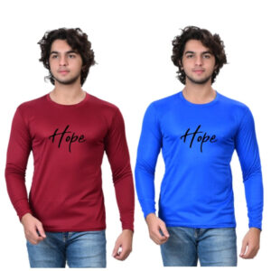 Round Neck Printed T-Shirt for Men (Blue & Maroon, S) (Pack of 2)