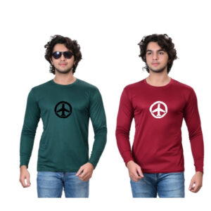 Men’s Cotton Blend Round Neck Printed T-Shirt – Green & Maroon (Pack of 2)