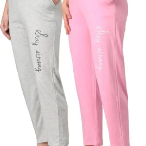 Cotton Blend Straight Fit Trouser for Women (Grey & Pink) (Pack of 2)
