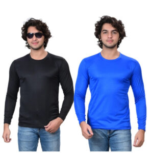 Round Neck Solid T-Shirt for Men (Black & Royal Blue, S) (Pack of 2)