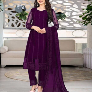 Kurta With Dupatta And Bottomwear (Purple)