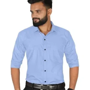 Men’s Sky Blue Slim Fit Formal & Casual Shirt Full Sleeve Solid Shirt Pack of 1