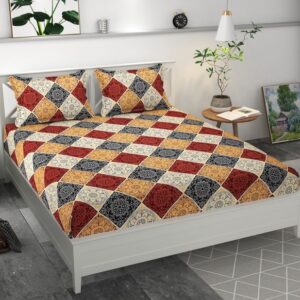 Premium MICROFIBER ELASTIC FITTED DOUBLE BEDSHEET WITH TWO PILLOW COVERS (70X76X6 Inches)