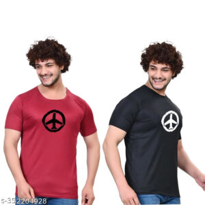 Men’s Cotton Blend Printed Round Neck T-Shirts – Pack of 2 (Black & Maroon)