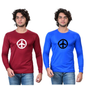 Men’s Cotton Blend Printed Round Neck T-Shirts – Blue & Maroon (Pack of 2)