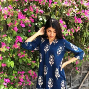 Trendy Fashionable block print Kurtis (Blue)