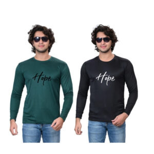 Round Neck Printed T-Shirt for Men (Green & Black, S) (Pack of 2)