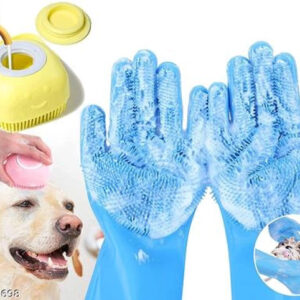 Silicone Dog Bath Brush with Cleaning Gloves (Multicolor, Set of 2)