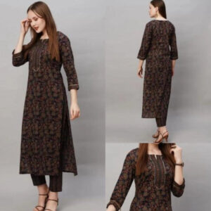 Cotton Blend Printed Kurti with Pant for Women