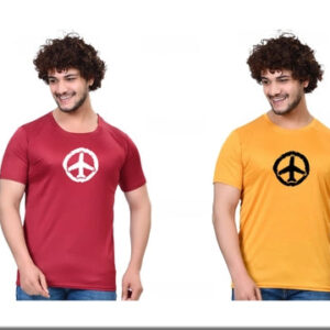 Stylish Maroon & Yellow Cotton T-Shirt Combo for Men – Pack of 2